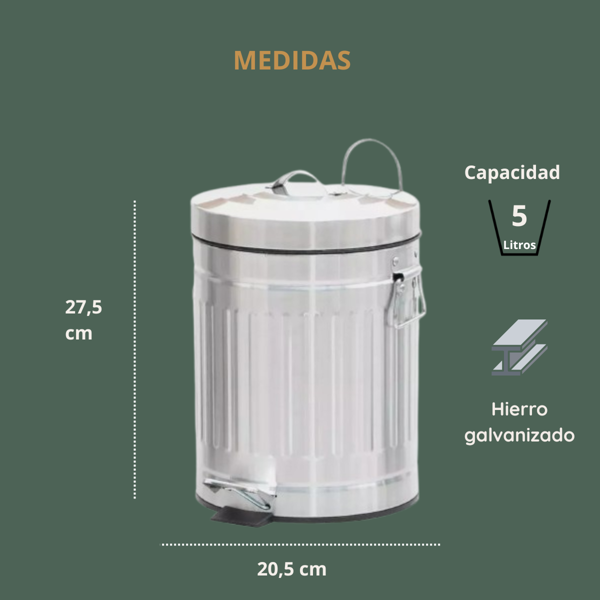 Cesto Galvanizado a pedal 5 Litros