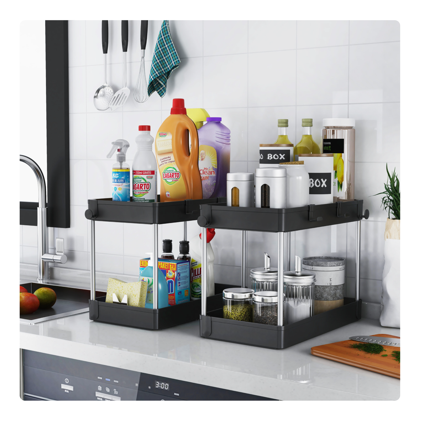 Pack x2 organizadores de cocina negro