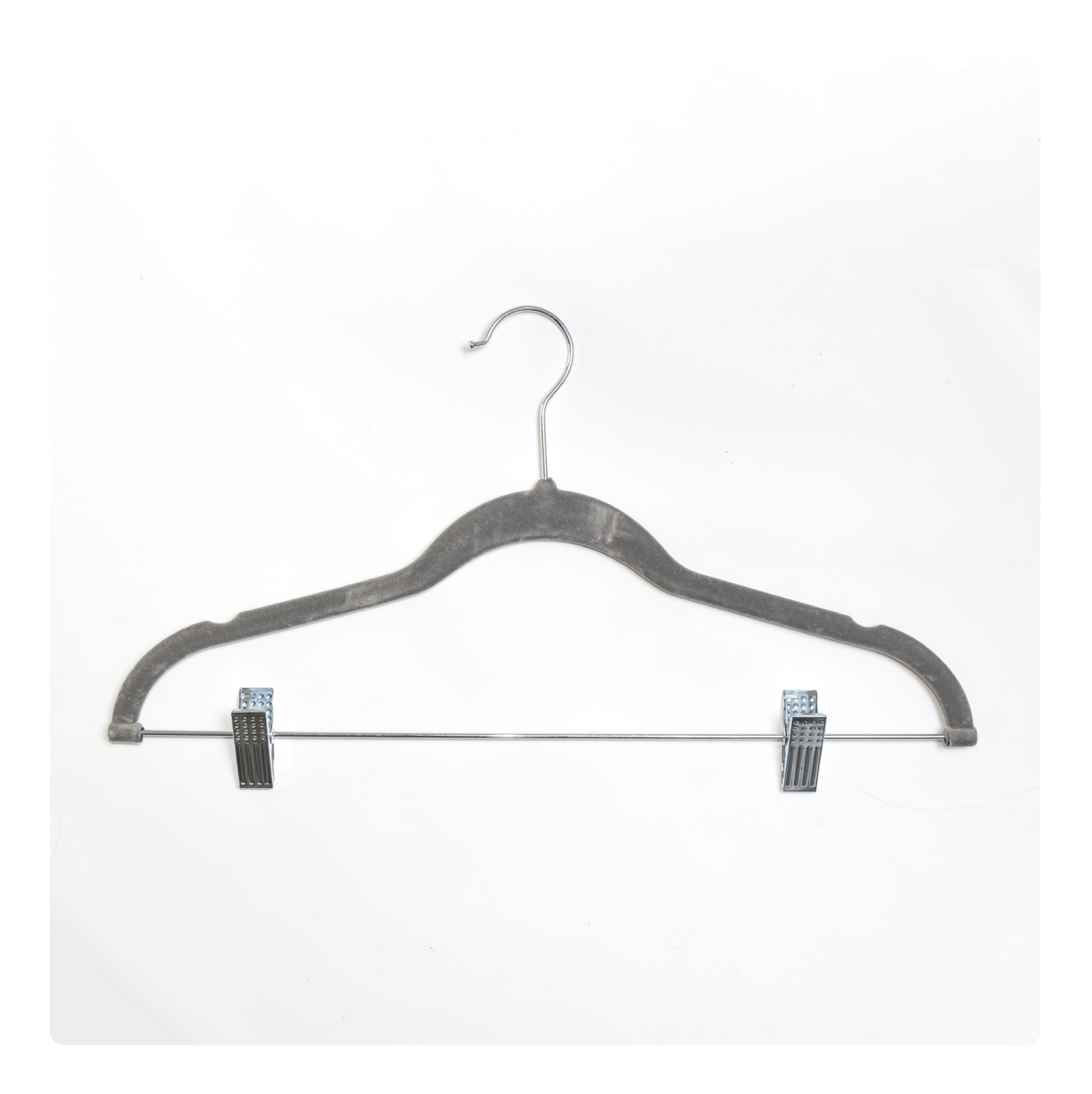 Perchas terciopelo adultos gris con clip x 100 unidades