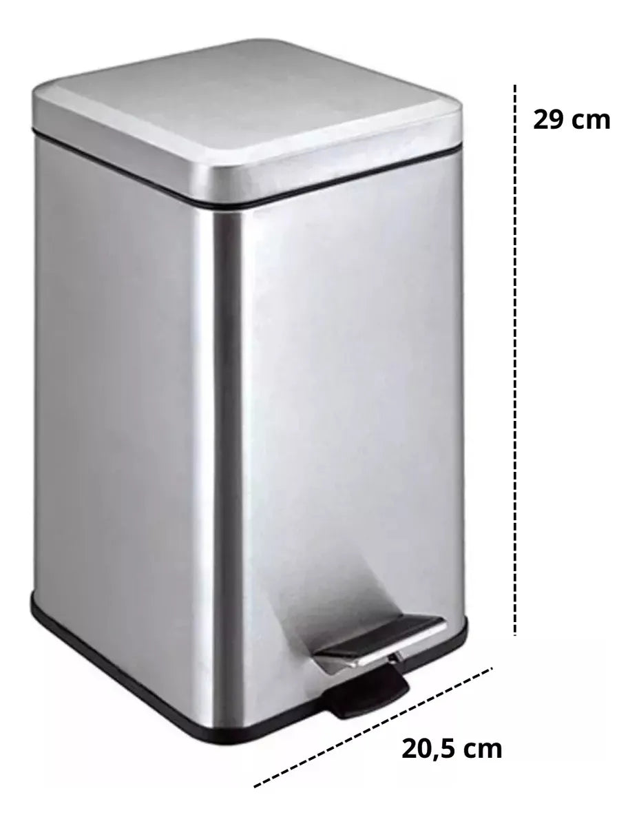 Cesto a pedal cuadrado de acero inoxidable 6 lts