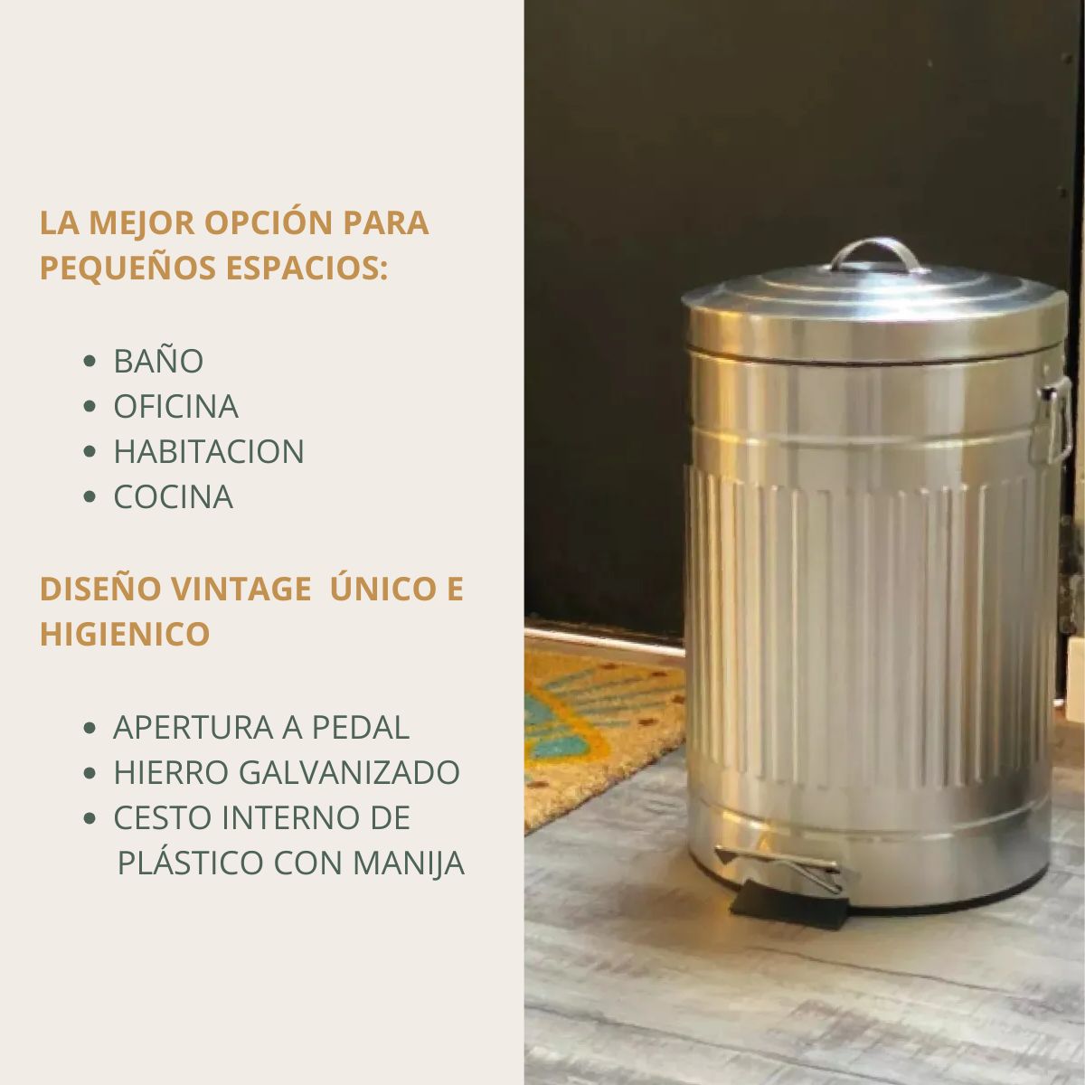 Cesto de Basura Redondo Galvanizado 5 Lts