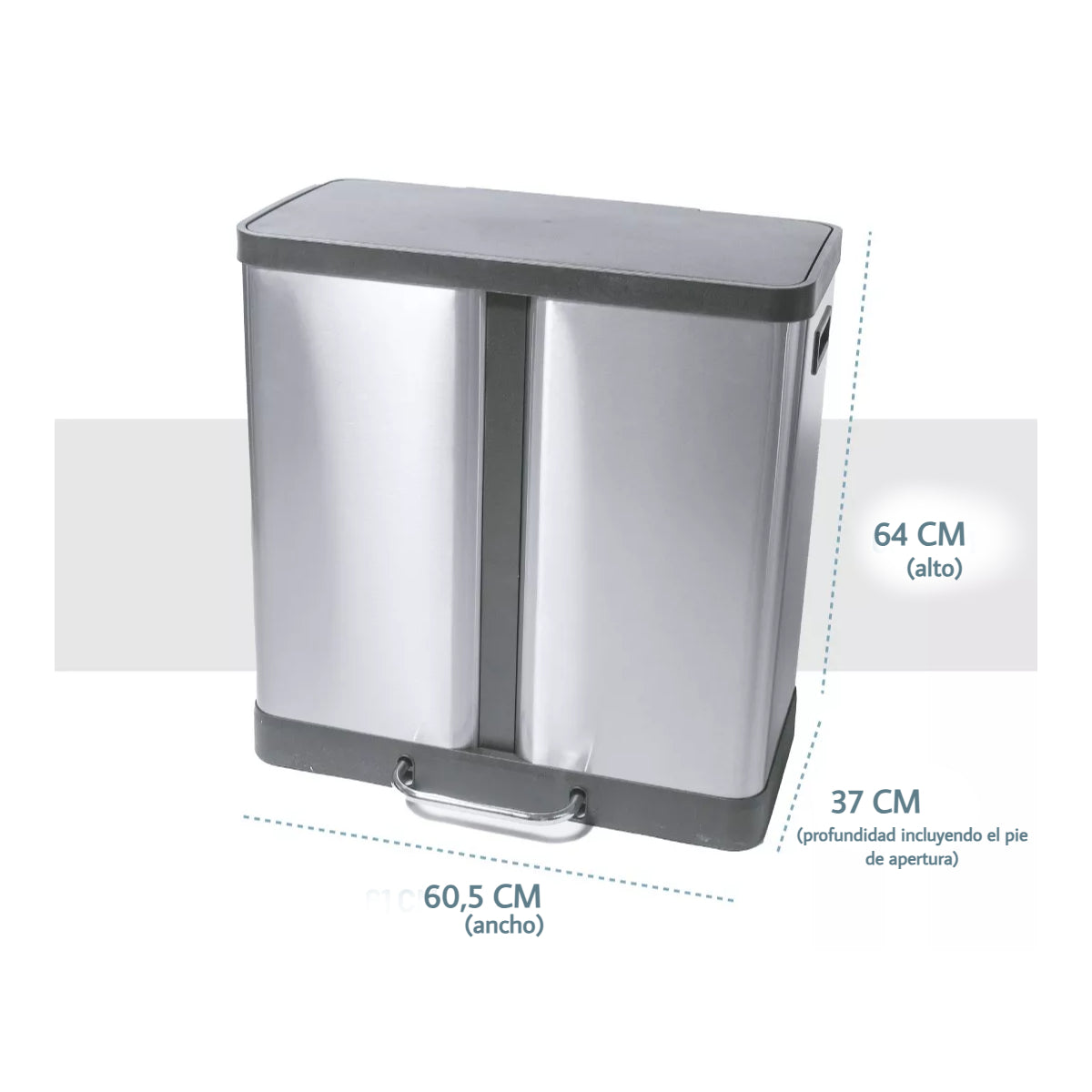 Cesto de basura doble de acero inoxidable 60 litros
