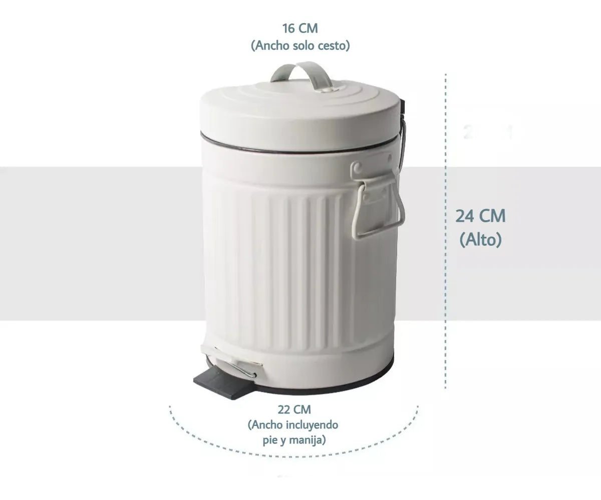 Cesto Basura Blanco Baño Cocina Pedal Retro Vintage 3 Lts