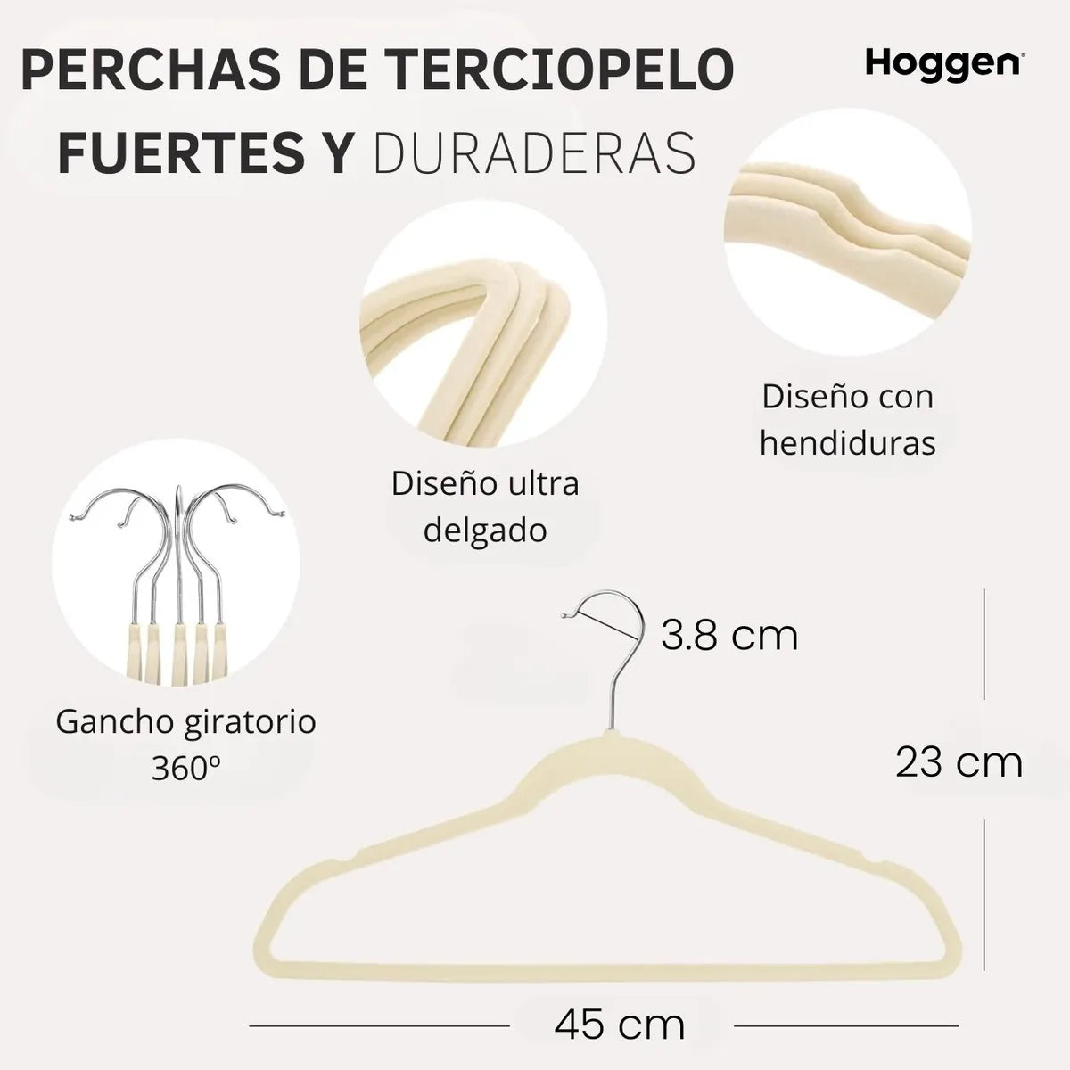 Perchas de Terciopelo Beige para Adultos x 20 Unidades