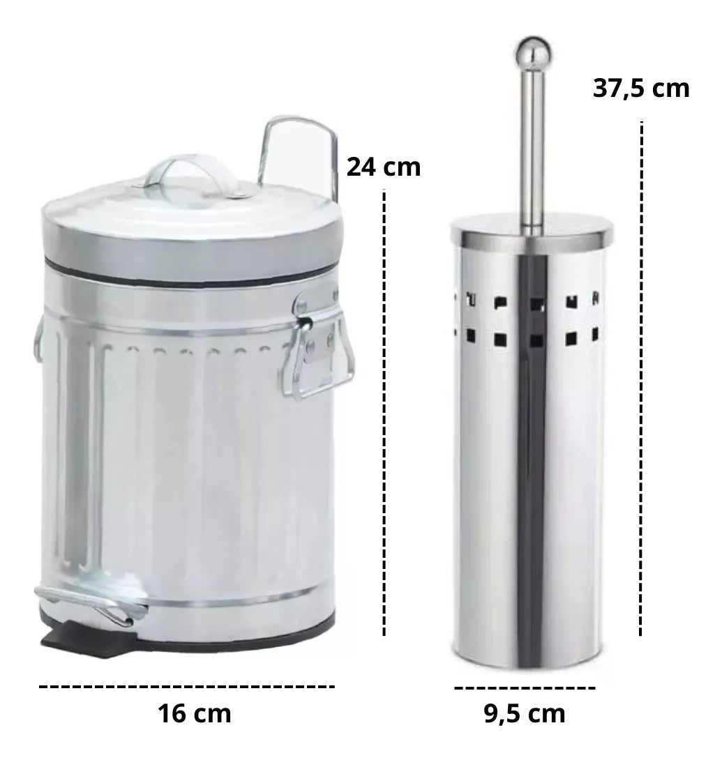 Cesto De Basura Vintage 3 Lts + Cepillo Escobilla Baño