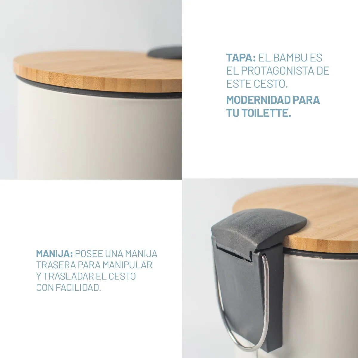 Cesto Basura Baño Cocina Pedal Tapa Madera 3 Lts