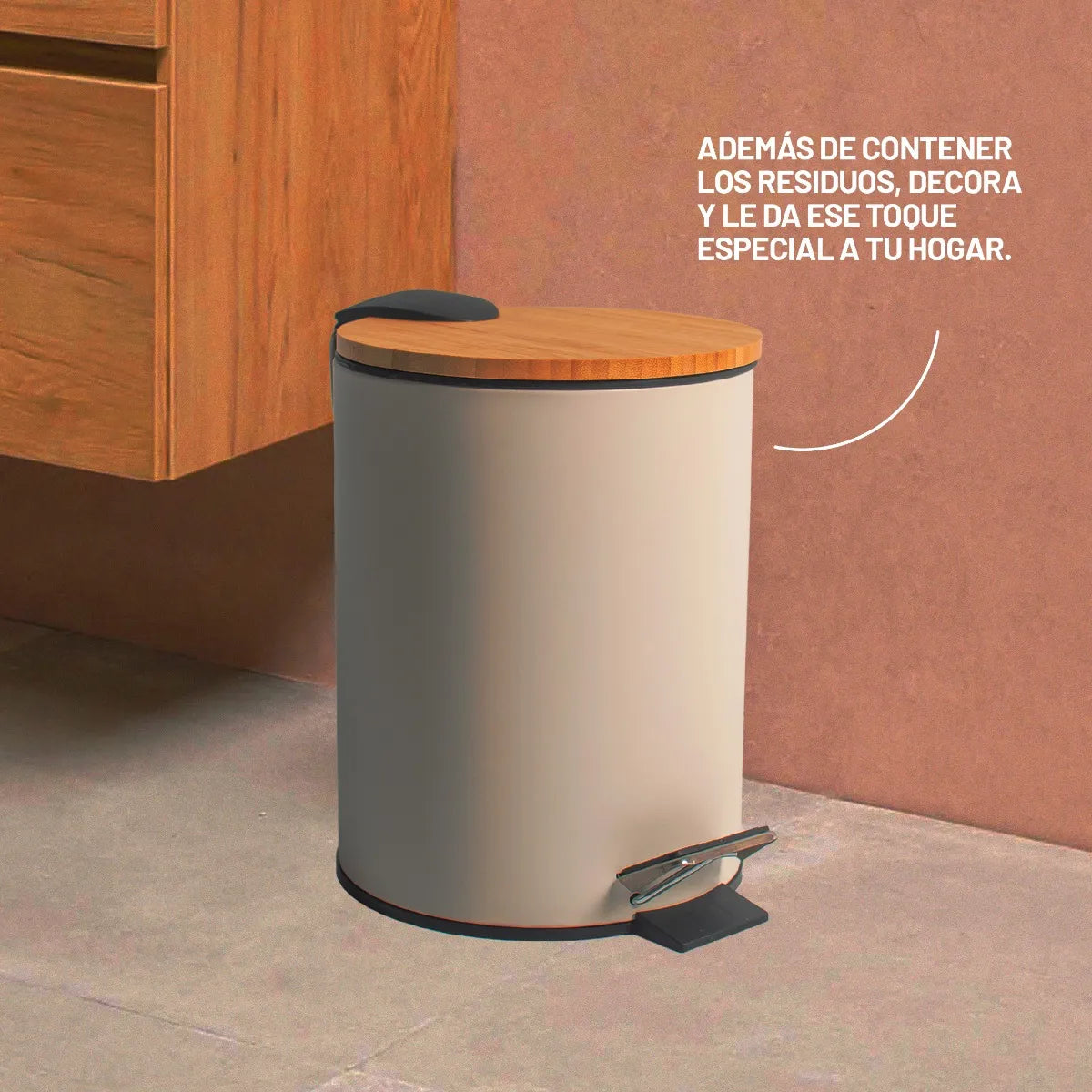 Cesto Basura Baño Cocina Pedal Tapa Madera 3 Lts