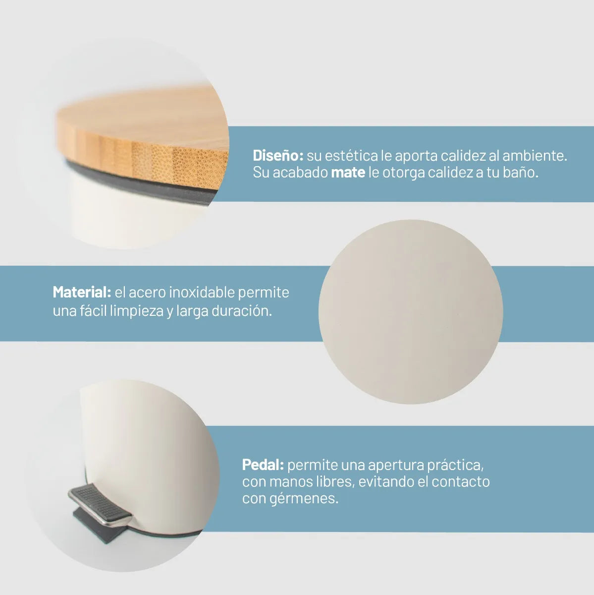 Cesto Basura Baño Cocina Pedal Tapa Madera 3 Lts