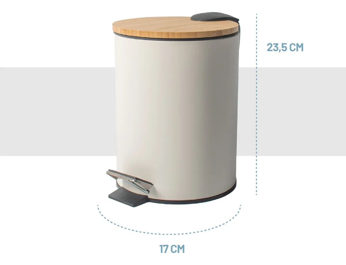 Cesto Basura Baño Cocina Pedal Tapa Madera 3 Lts