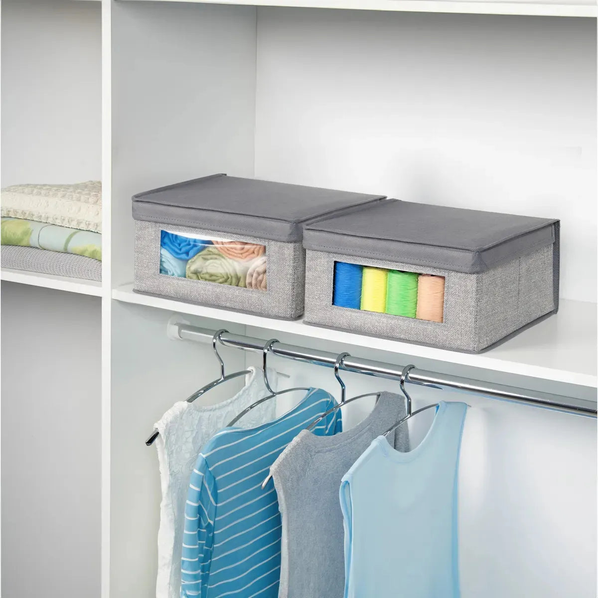 Caja Organizadora De Tela Con Tapa Plegable Gris