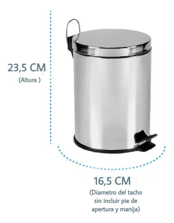 Cesto Basura Tacho A Pedal Acero Inoxidable 3 Lts
