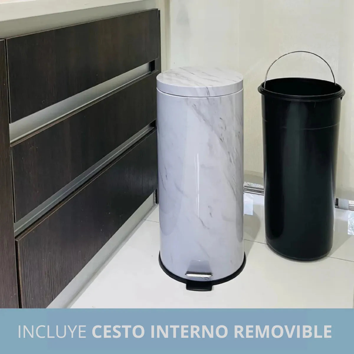 Cesto de basura simil marmol de 30 litros (de segunda seleccion)