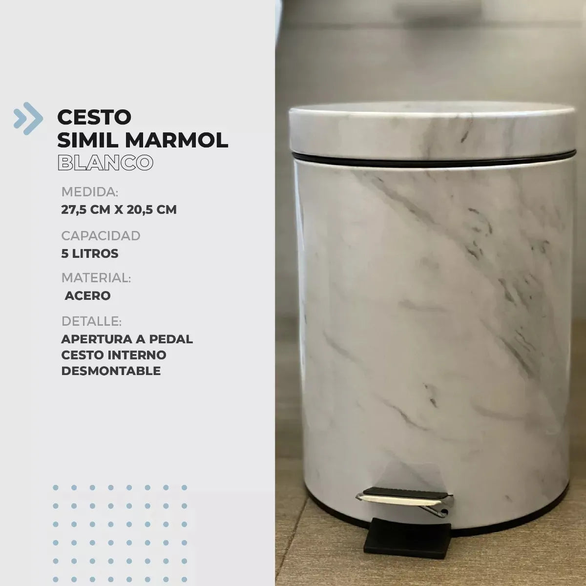 Cesto de basura simil marmol de 5 litros (de segunda seleccion)