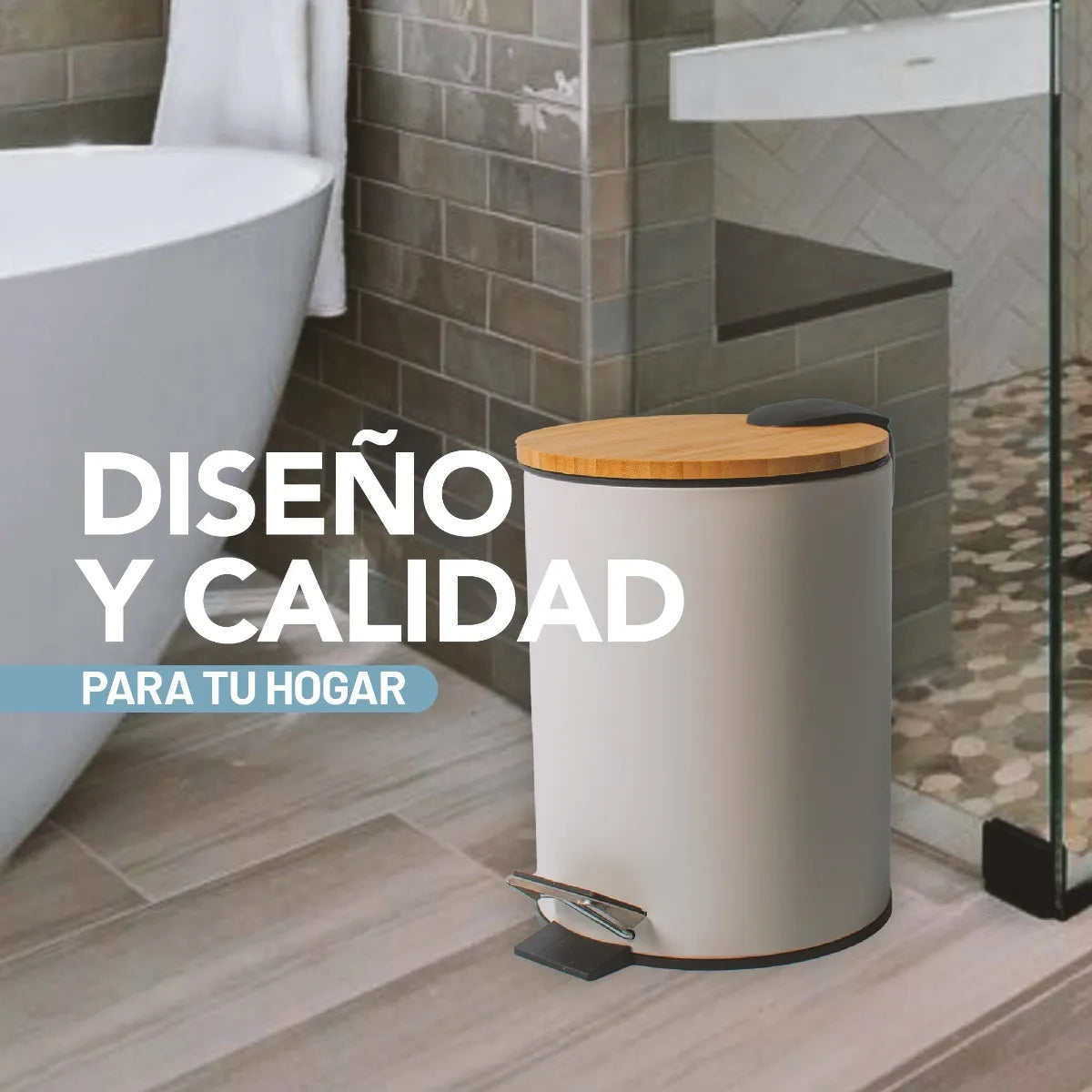 Cesto Basura Baño Cocina Pedal Tapa Madera 3 Lts