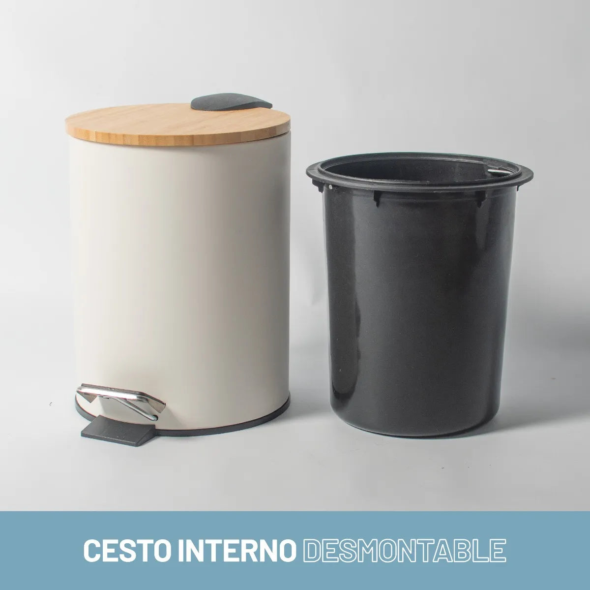 Cesto Basura Baño Cocina Pedal Tapa Madera 3 Lts