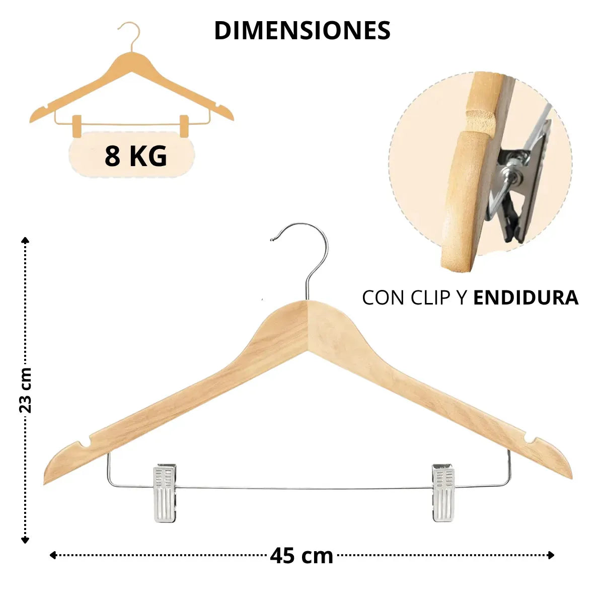 Pack X 70 Perchas De Madera Con Ganchos Natural Lustradas