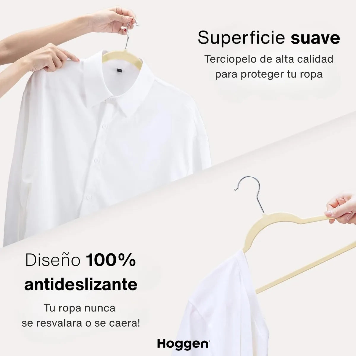 Perchas de Terciopelo Beige para Adultos x 10 Unidades
