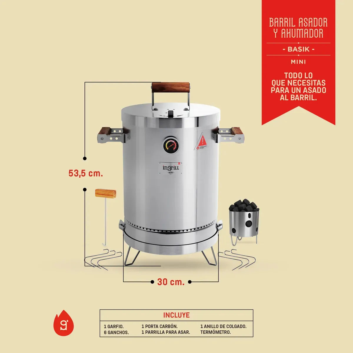Asador Ahumador Barril Mini Basik