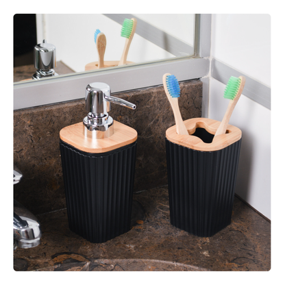 Kit dispenser negro con bambú