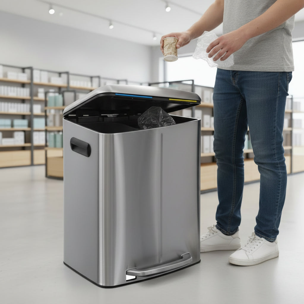 Cesto de basura doble de acero inoxidable 40 litros