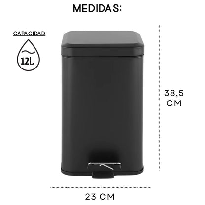Tacho De Basura Cesto Residuo A Pedal Cuadrado 12 Lts Color Negro