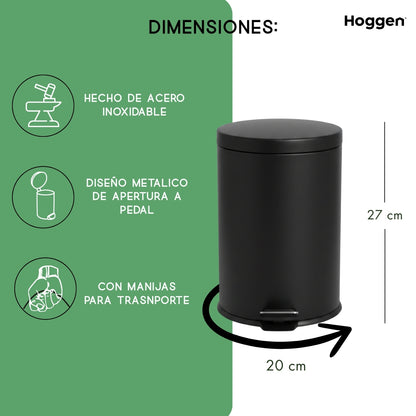 Cesto de Basura Acero Inoxidable Negro 5 Lts
