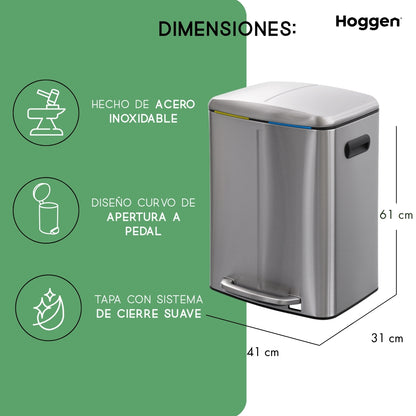 Cesto de basura doble de acero inoxidable 40 litros