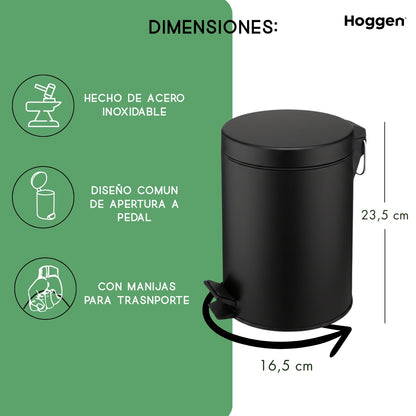 Cesto de Basura Acero Inoxidable Negro 3 Lts