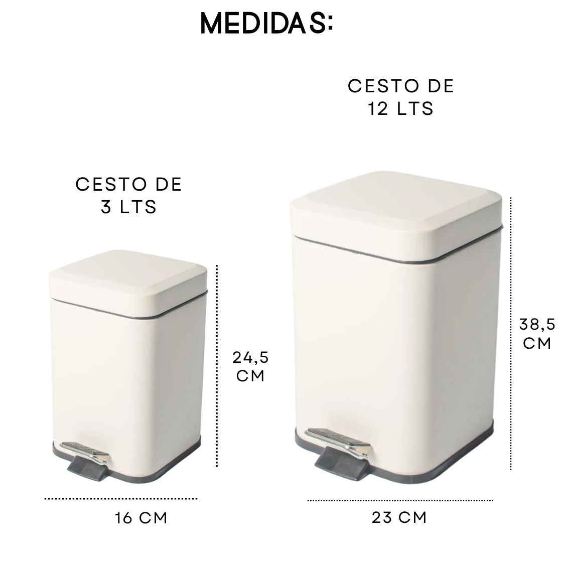 Combo Tachos De Basura Cesto Residuos Cuadrado Blanco Acero 3 Lts y 12 Lts Set Baño Hogar Oficina
