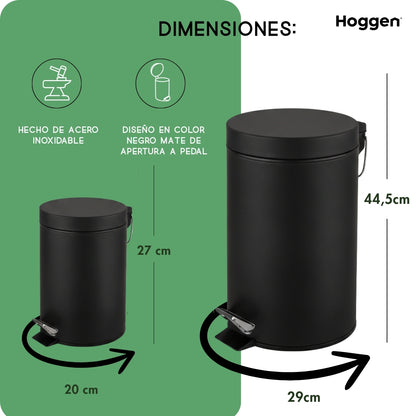 Set Cesto De Basura 5 Lts Y 20 Lts para Baño y Cocina Negro