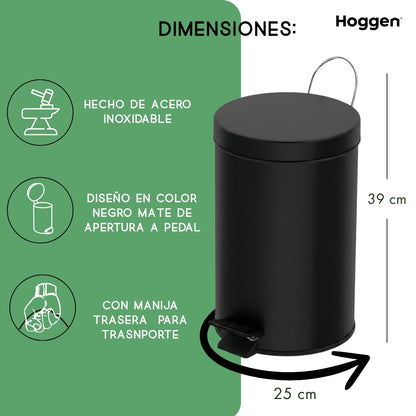 Cesto de Basura Acero Inoxidable Negro 12 Lts