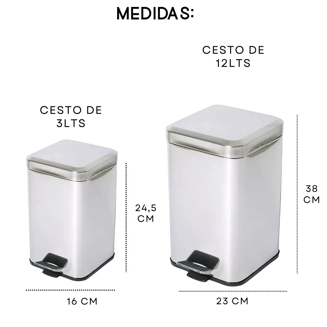 Combo Tachos De Basura Cesto Residuos Cuadrado Acero Inoxidable 6 Lts Y 20 Lts Set Baño Hogar Oficina