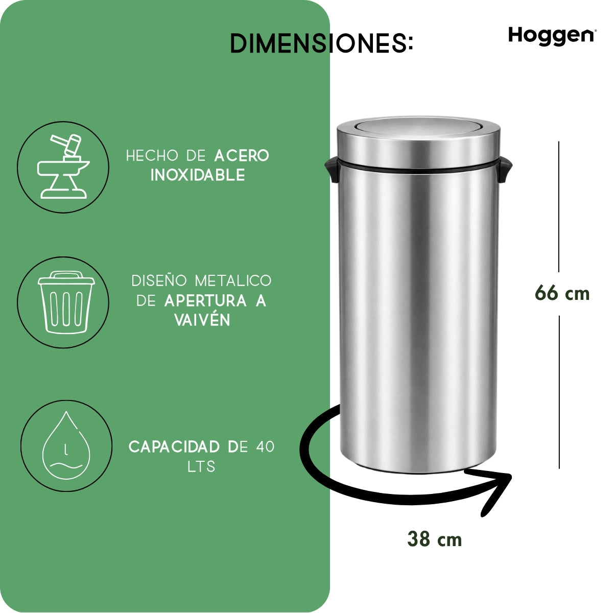 Cesto redondo con tapa vaiven 40 lts