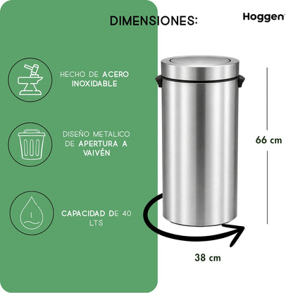 Cesto redondo con tapa vaiven 40 lts