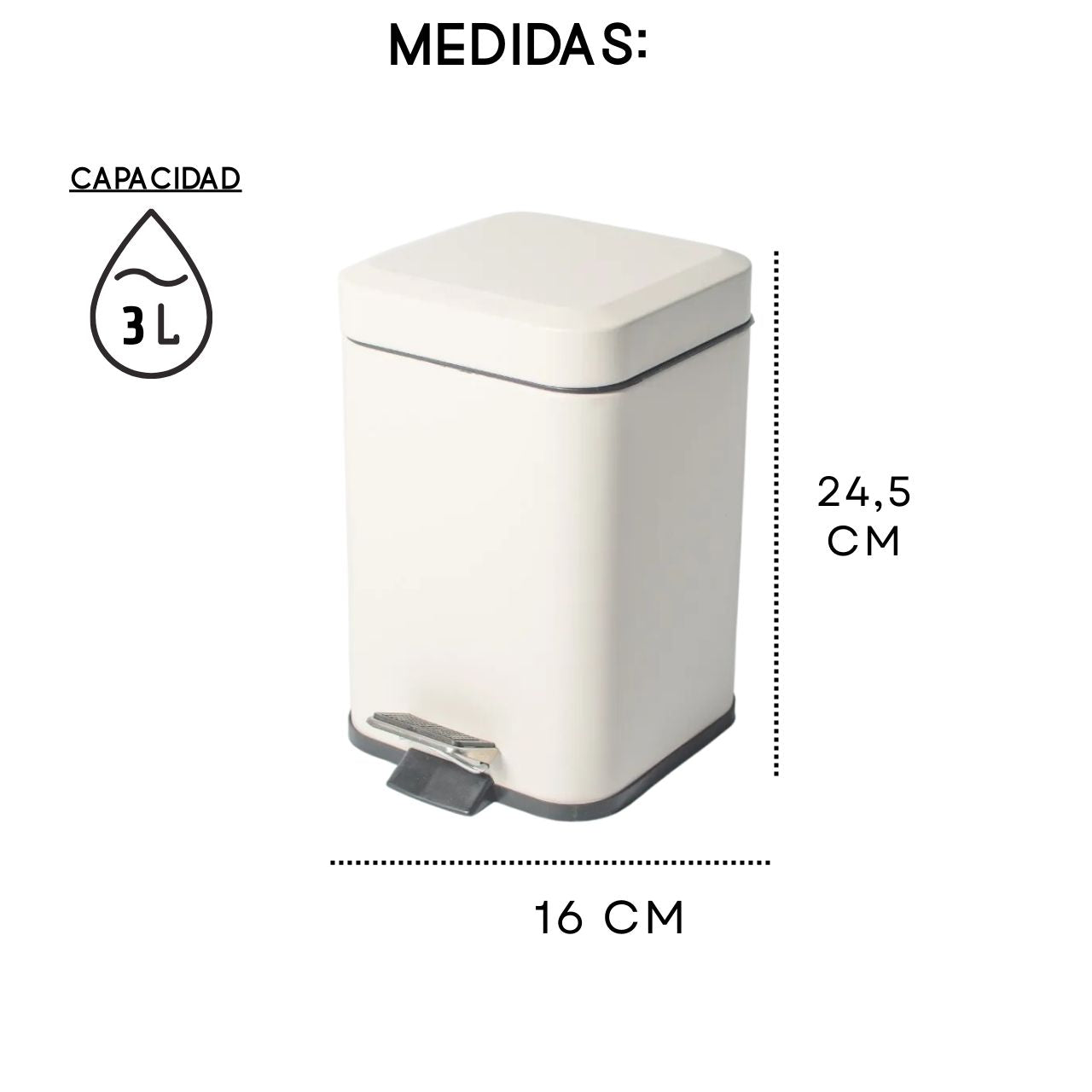 Tachos De Basura Cesto Residuos Cuadrado Blanco Acero 3 Lts