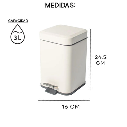 Tachos De Basura Cesto Residuos Cuadrado Blanco Acero 3 Lts