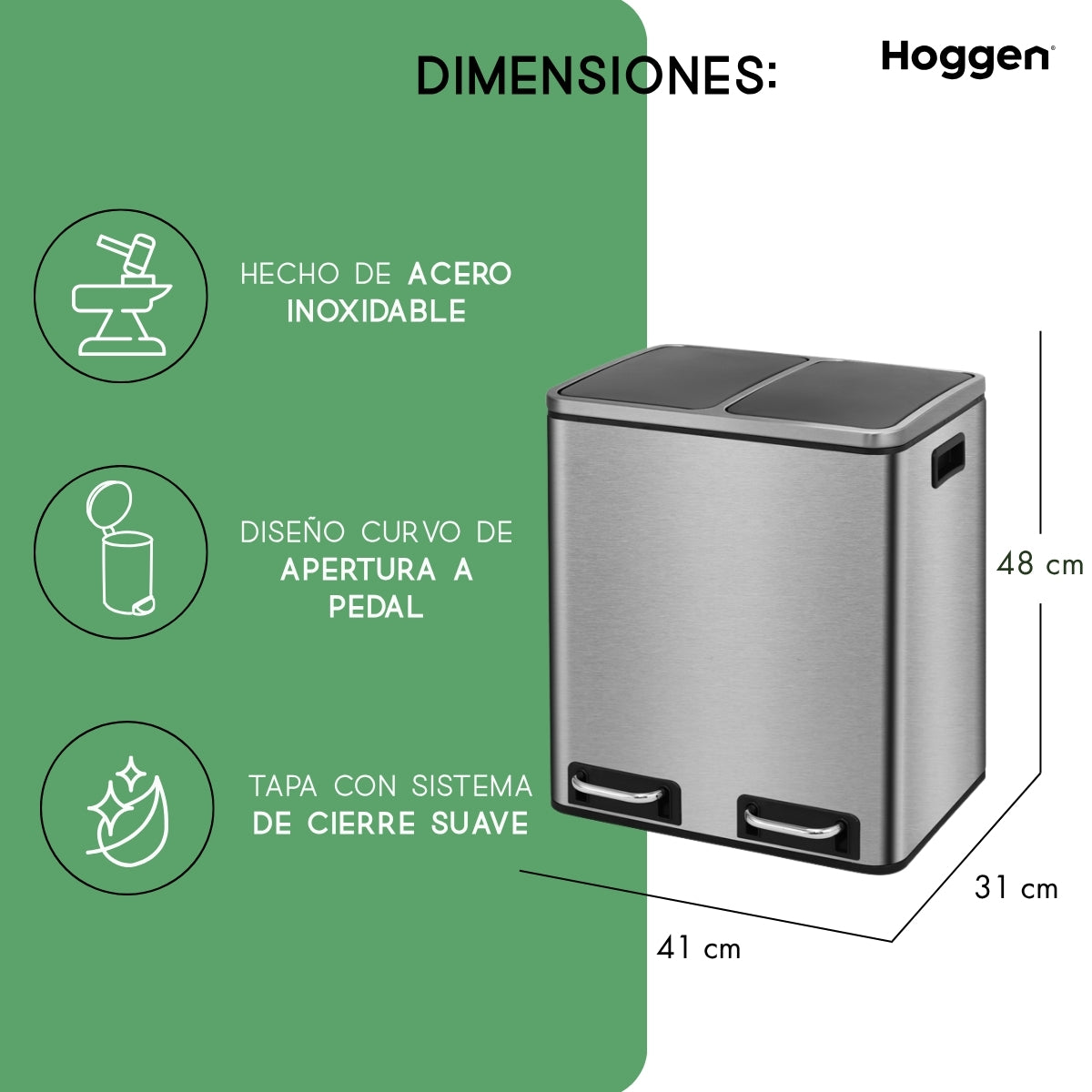 Cesto a pedal doble compartimento acero inoxidable 30 lts