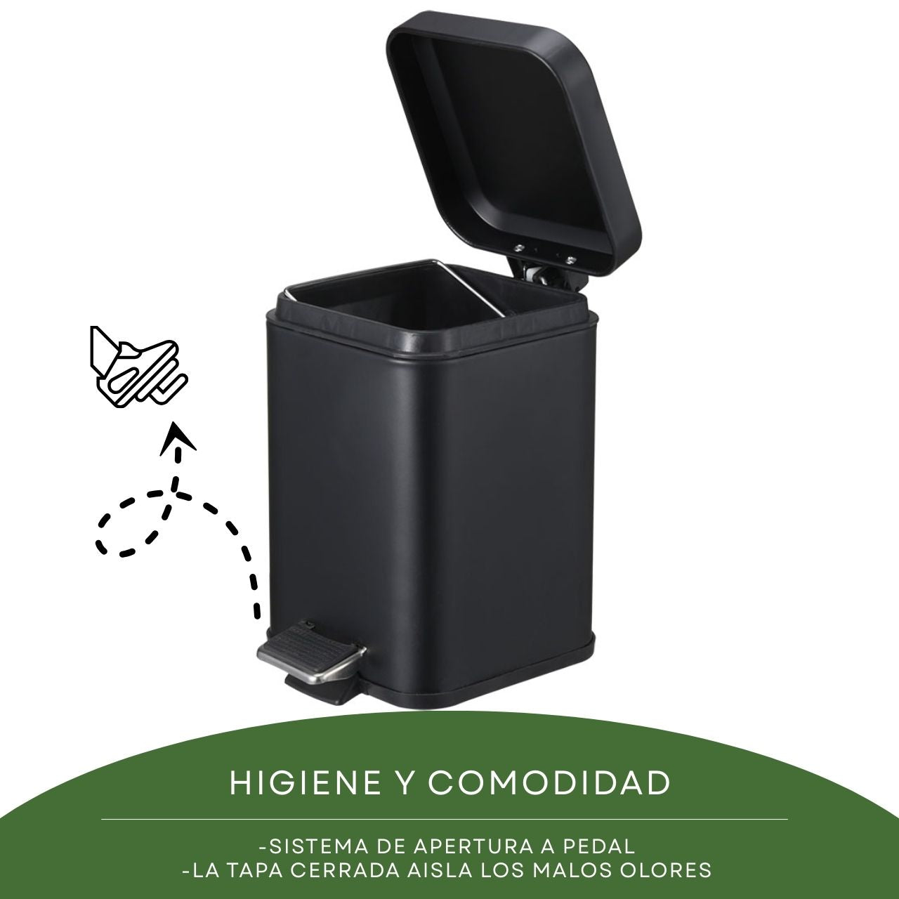 Tacho De Basura Cesto Residuo A Pedal Cuadrado 12 Lts Color Negro