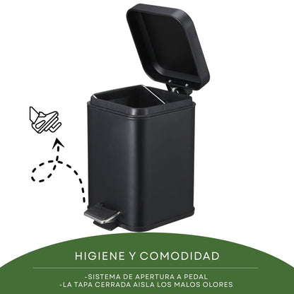 Tacho De Basura Cesto Residuo A Pedal Cuadrado 12 Lts Color Negro