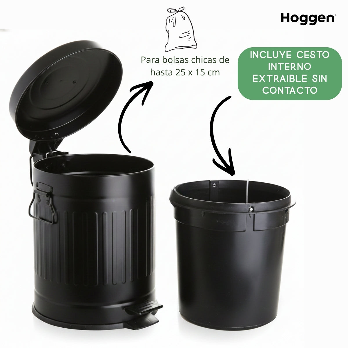 Cesto de Basura Redondo Negro Galvanizado 3 Lts