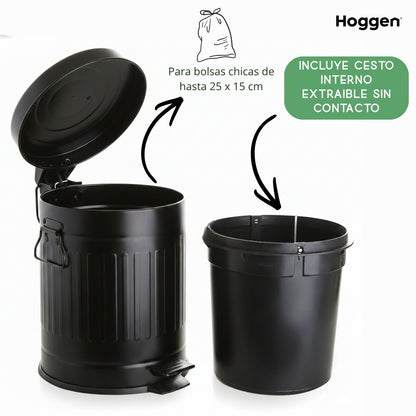 Cesto de Basura Redondo Negro Galvanizado 3 Lts