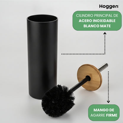 Escobilla Negra Redonda de Acero Inoxidable con Tapa de Madera