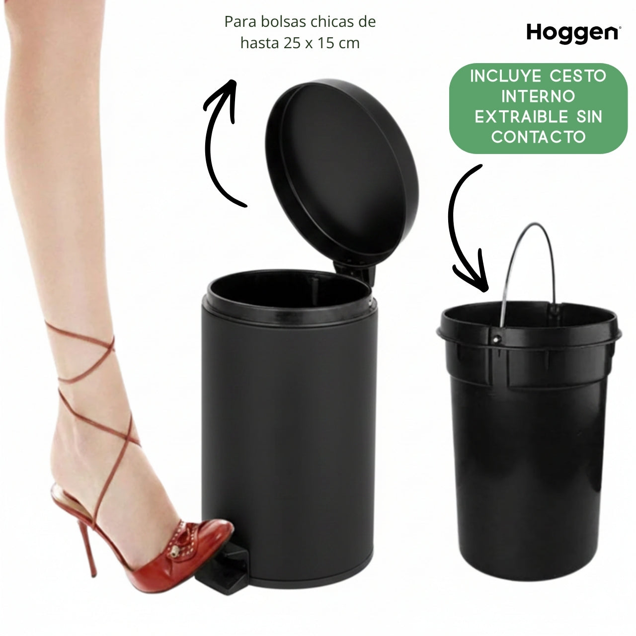 Cesto de Basura Acero Inoxidable Negro 3 Lts