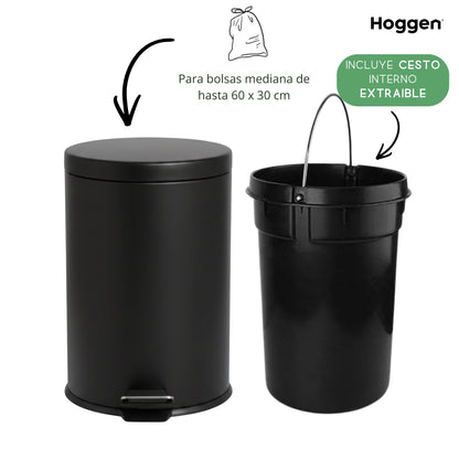 Cesto de Basura Acero Inoxidable Negro 20 Lts