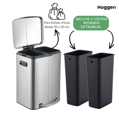 Cesto de basura doble de acero inoxidable 40 litros