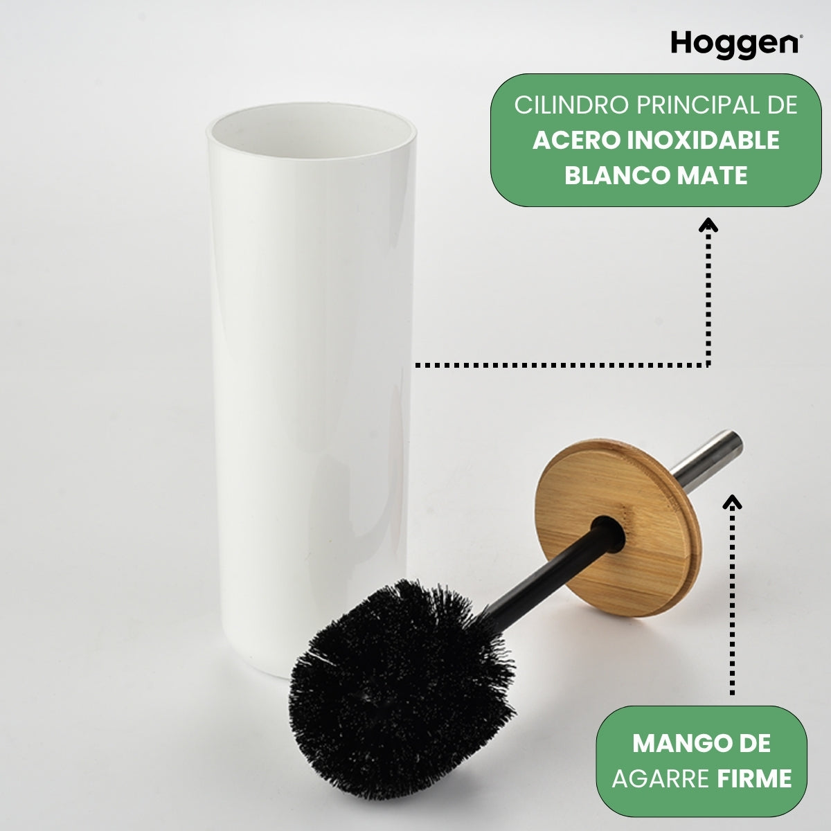 Escobilla Blanca Redonda de Acero Inoxidable con Tapa de Madera
