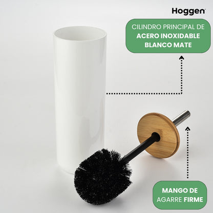 Escobilla Blanca Redonda de Acero Inoxidable con Tapa de Madera