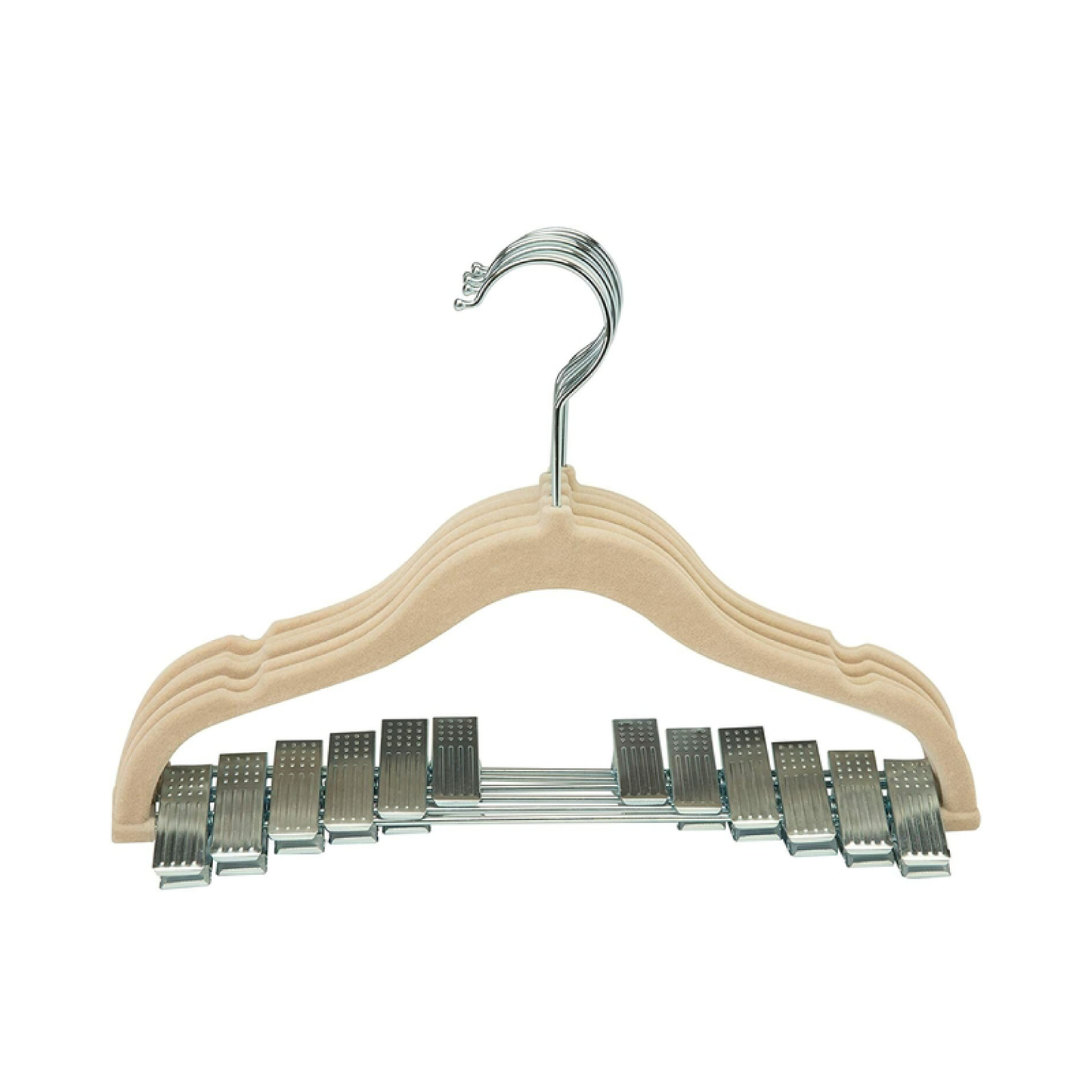 Perchas terciopelo adultos beige con clip x 5 unidades
