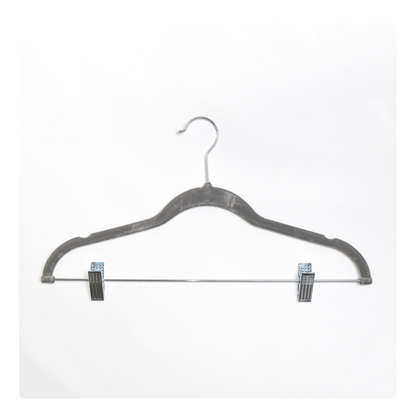 Perchas terciopelo adultos gris con clip x 10 unidades