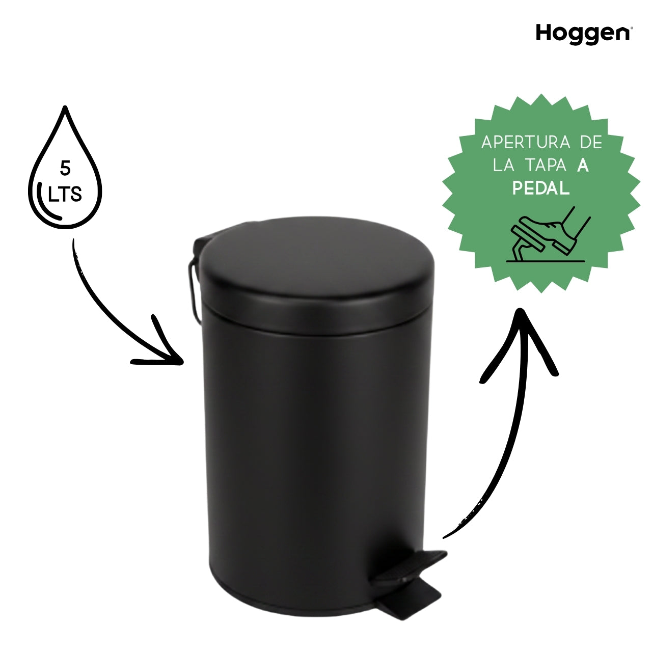 Cesto de Basura Acero Inoxidable Negro 5 Lts